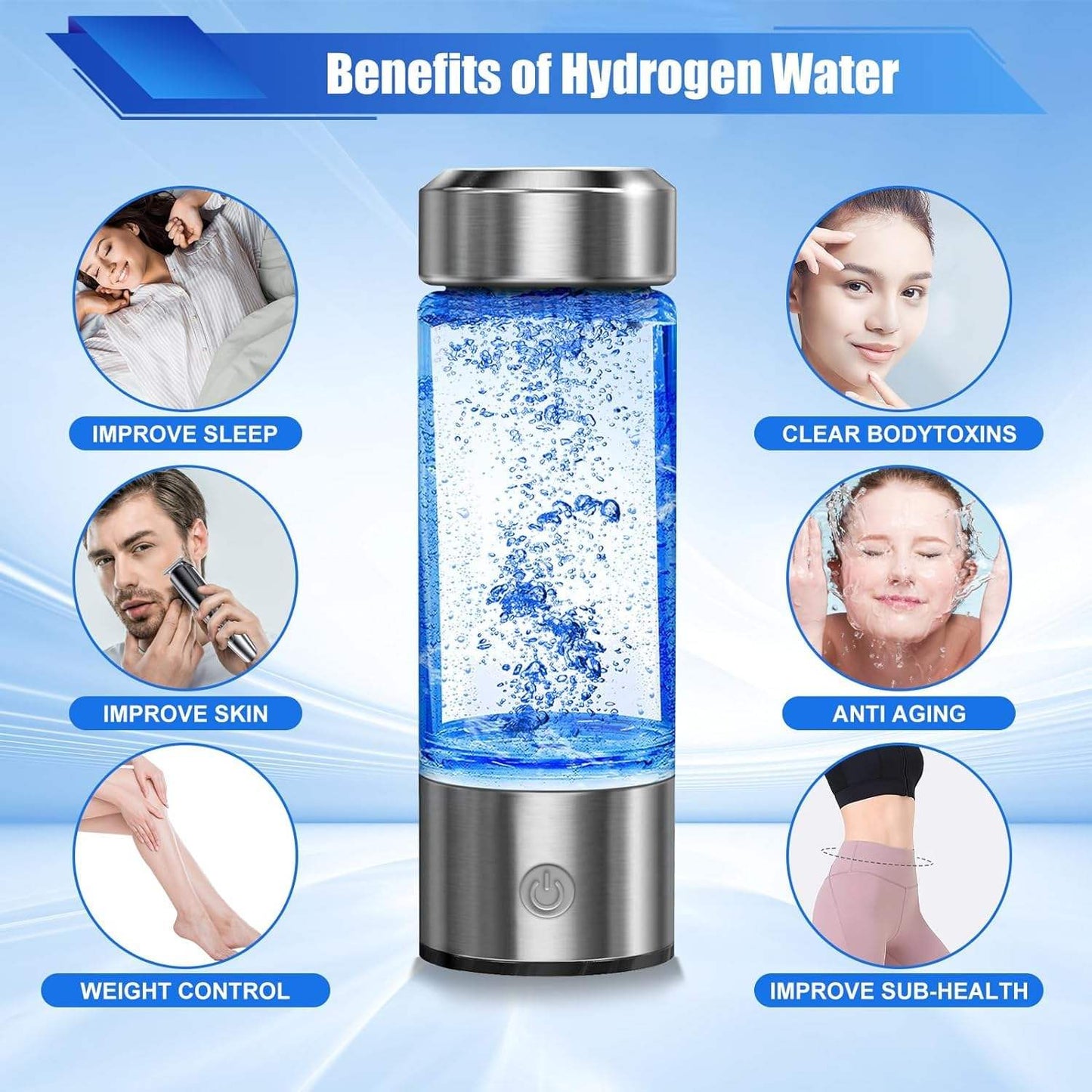 1600 ppb Hydrogen-ions Rich Water Bottle | 430 mL Portable Hydrogen Water Cup | Rechargeable Water Ionizer Machine | SPE Technology | Home/Office/Sports/Travel