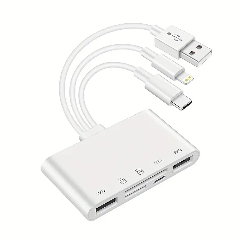 5-in-1 SD/TF Card Reader Adapter | Lightning to USB Memory Card Reader | Micro SD Card OTG Adapter | Camera Card Reader | For iPhone, iPad, Android