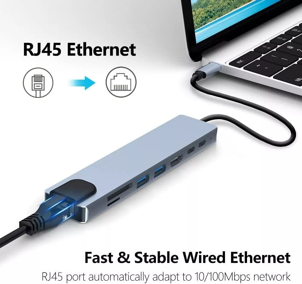 8-in-1 Type C Laptop Docking Station USB 3.00 RJ45 Network Adapter UHD 4K HDMI Micro SD TF OTG Adapter PD Charger