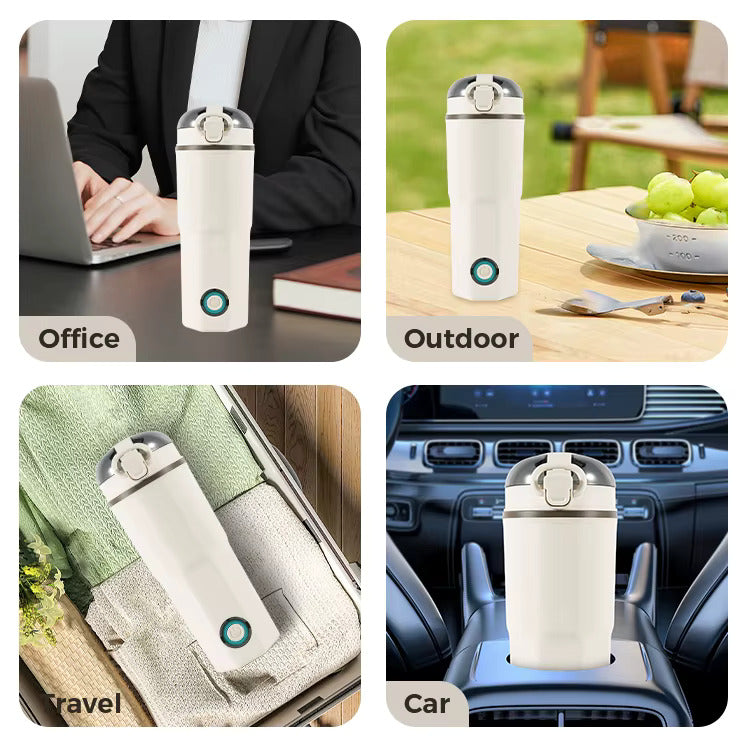 Ac-Dc Portable Electric Water Bottle | 450 mL Electric Water Kettle | Biomaterial 304 Steel Grade | One Button With Boil-Dry Protection Water Heater | For Car/Travel/Indoor/Outdoor