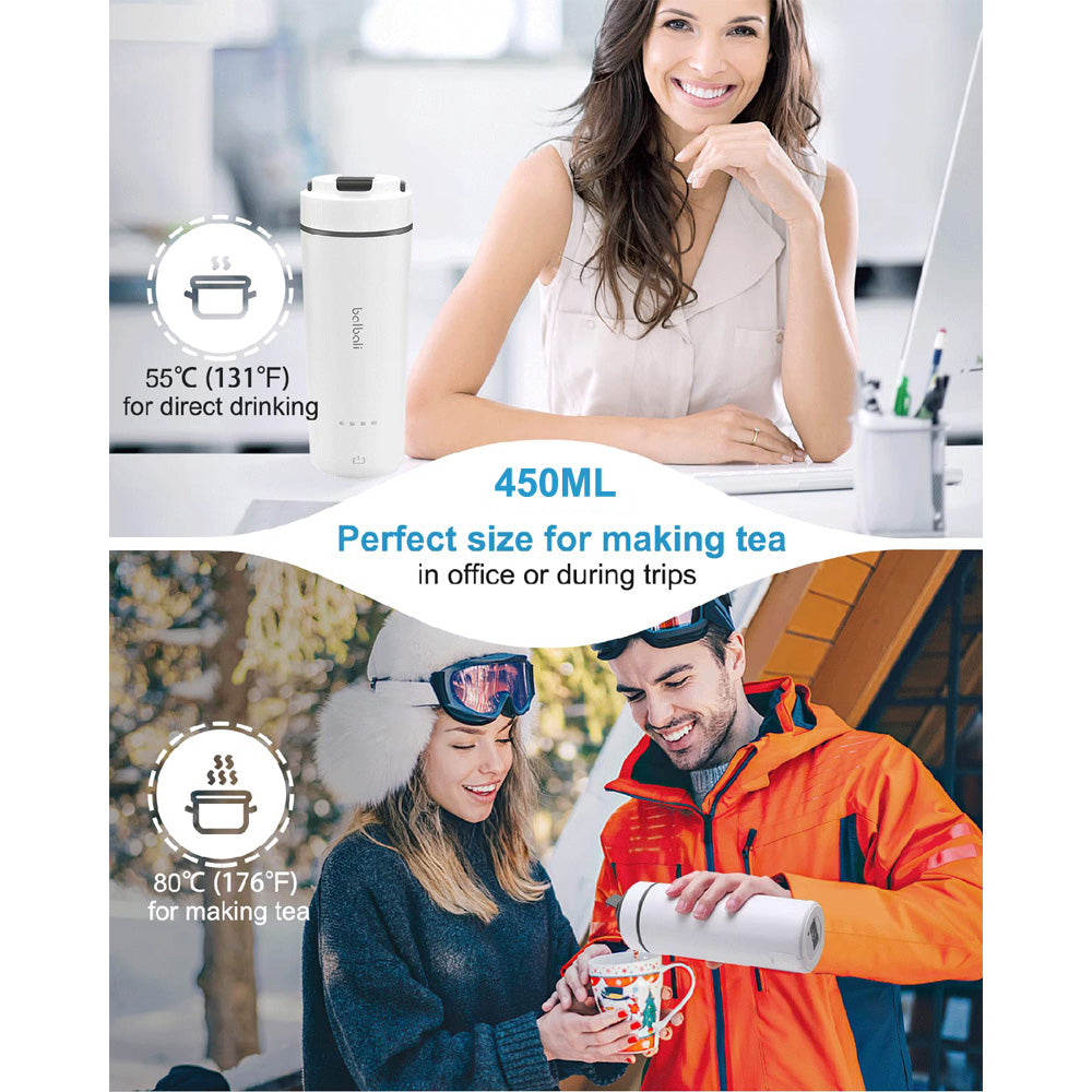 480 mL Portable Electric Kettle Travel Water Boiler Ac Powered Smart Water Bottle Multiple Temperature controls Touchscreen Stainless Steel Pot Auto Shut Off