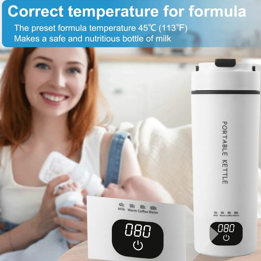 Digital Portable 450 mL Electric Water Bottle | Multiple Temperature Control | Biomaterial 304 Steel Grade | Travel Electric Water Kettle | AC-DC Power Supply | For Car/Travel/Indoor/Outdoor