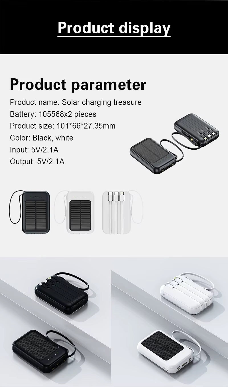 10000mAh Solar Power Bank Portable Fast USB LED Charger for iPhone, Android | 2025 New Design