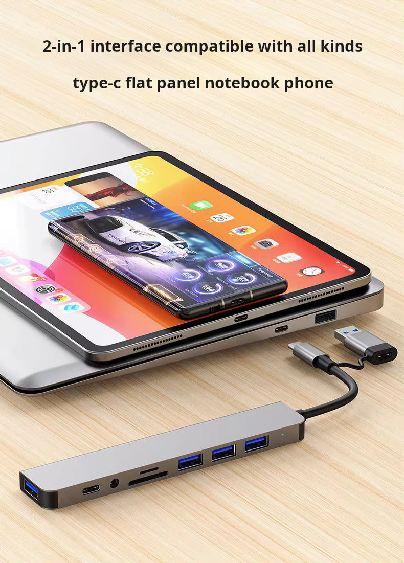 8-in-1 Laptop Docking Type C USB SD TF Card Reader Multifunction Splitter for Android/PC/Notebook/Laptop