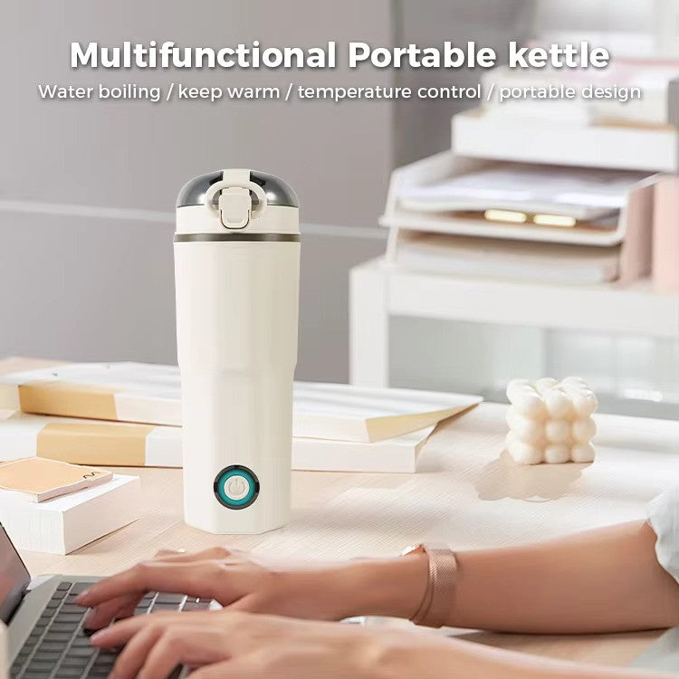 480 mL Portable Electric Kettle Travel Water Boiler Ac Powered Smart Water Bottle Stainless Steel Pot Auto Shut Off