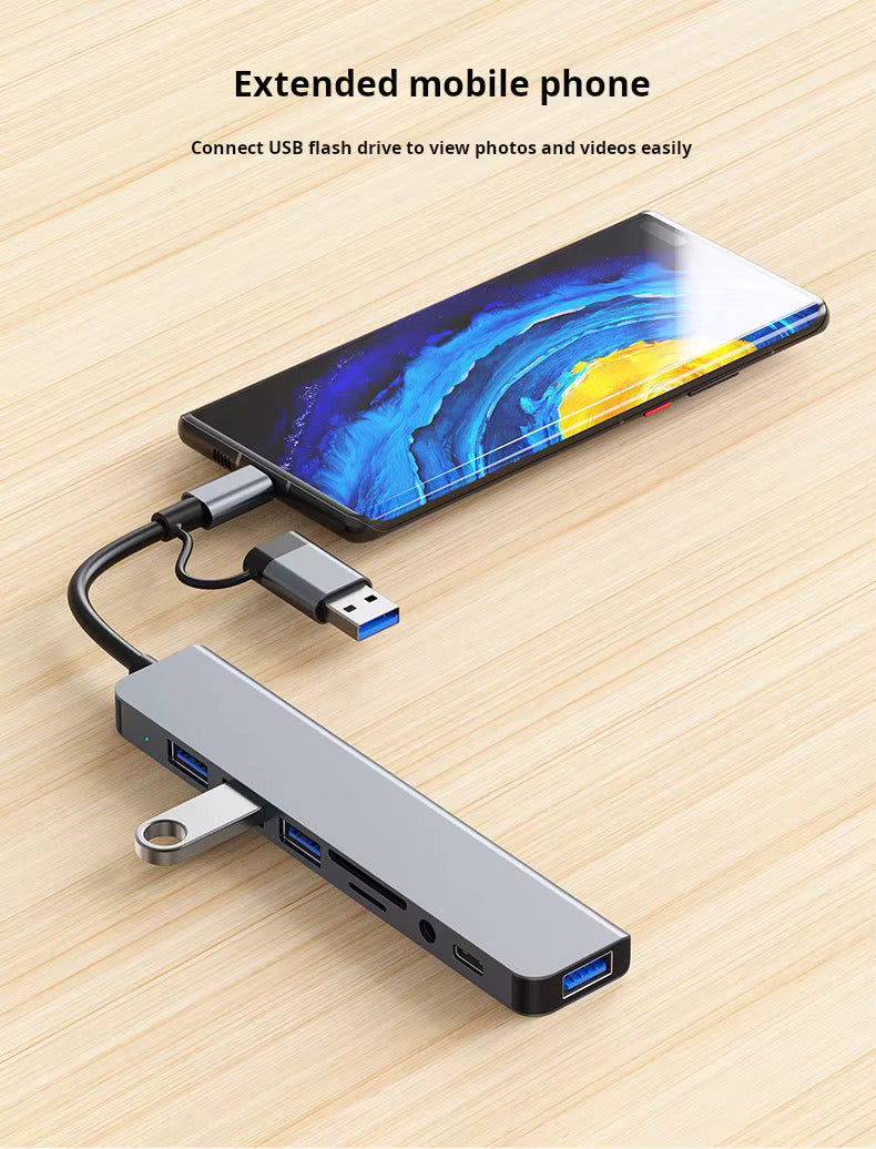 8-in-1 Laptop Docking Type C USB SD TF Card Reader Multifunction Splitter for Android/PC/Notebook/Laptop