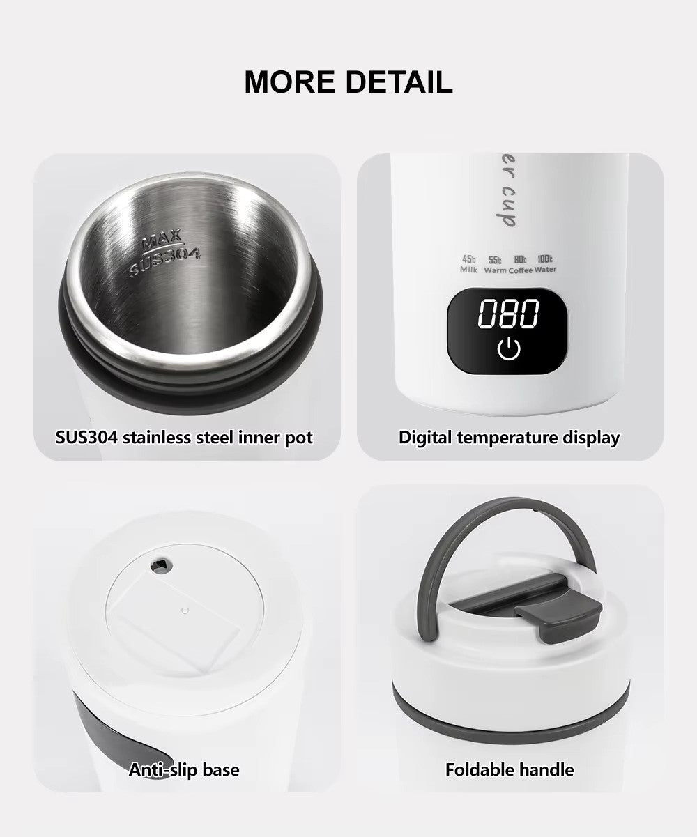 Digital Portable 450 mL Electric Water Bottle | Multiple Temperature Control | Biomaterial 304 Steel Grade | Travel Electric Water Kettle | AC-DC Power Supply | For Car/Travel/Indoor/Outdoor