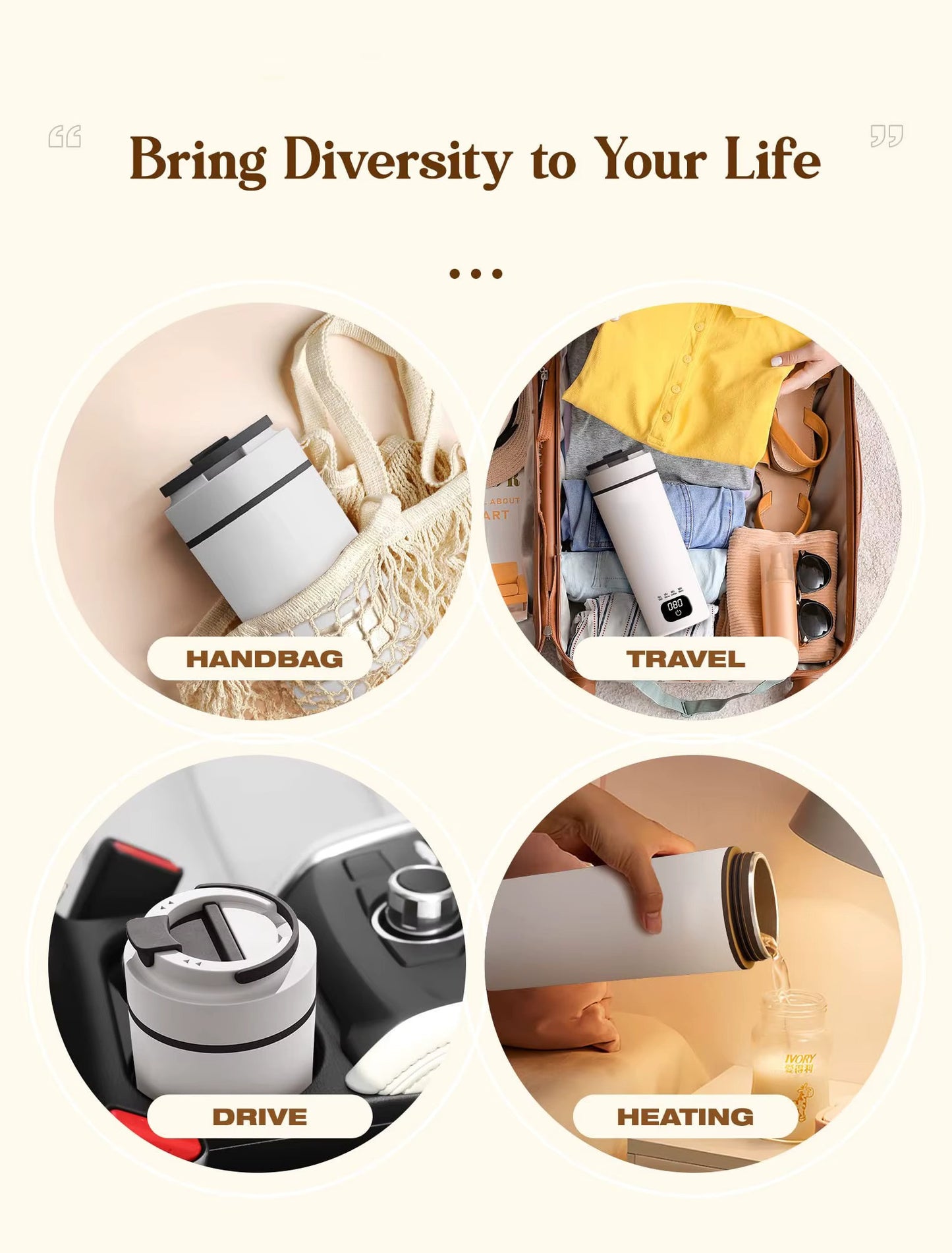 Digital Portable 450 mL Electric Water Bottle | Multiple Temperature Control | Biomaterial 304 Steel Grade | Travel Electric Water Kettle | AC-DC Power Supply | For Car/Travel/Indoor/Outdoor