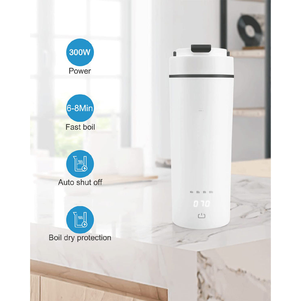 480 mL Portable Electric Kettle Travel Water Boiler Ac Powered Smart Water Bottle Multiple Temperature controls Touchscreen Stainless Steel Pot Auto Shut Off