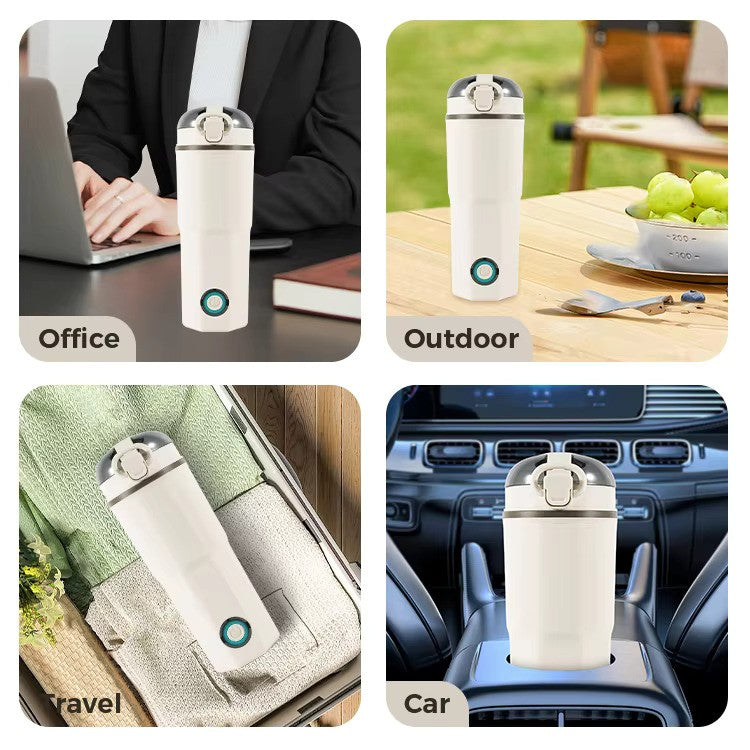 480 mL Portable Electric Kettle Travel Water Boiler Ac Powered Smart Water Bottle Stainless Steel Pot Auto Shut Off
