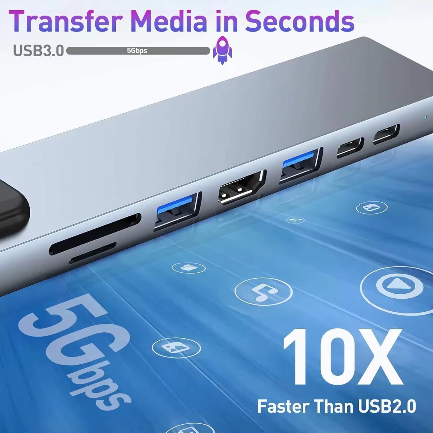 8-in-1 Type C Laptop Docking Station USB 3.00 RJ45 Network Adapter UHD 4K HDMI Micro SD TF OTG Adapter PD Charger