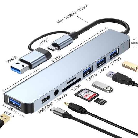 8-in-1 Laptop Docking Type C USB SD TF Card Reader Multifunction Splitter for Android/PC/Notebook/Laptop