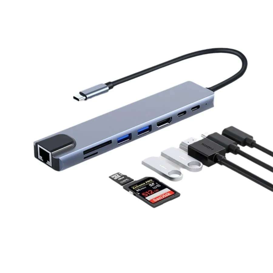 8-in-1 Type C Laptop Docking Station USB 3.00 RJ45 Network Adapter UHD 4K HDMI Micro SD TF OTG Adapter PD Charger